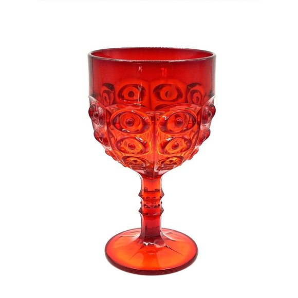 Viking Glass Yesteryear Bullseye Red Amberina Chalice Footed Bowl 8.75" - Picture 2 of 9